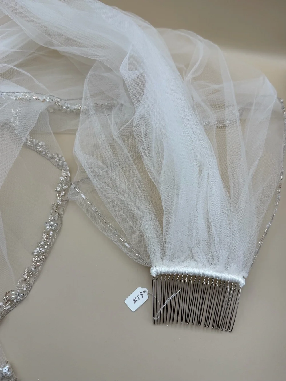 Ivory Beaded Crystal Edge Bridal Wedding Veil
